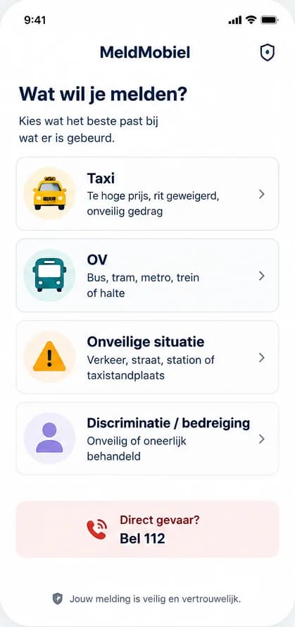MeldMobiel-app, kies wat je wilt melden